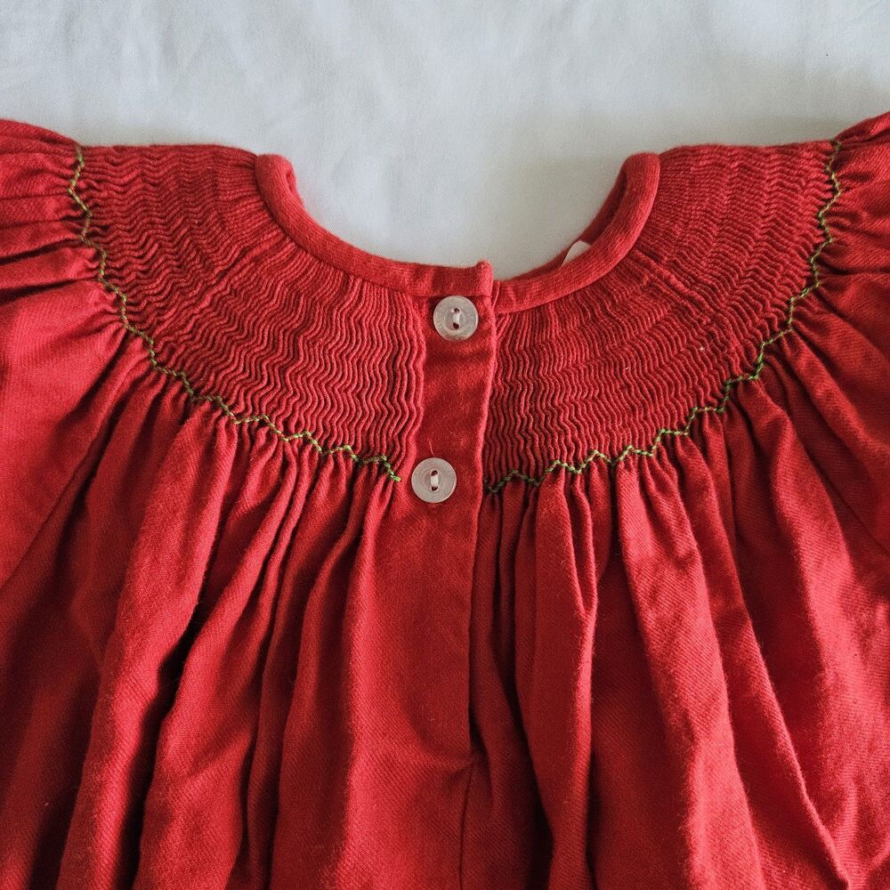 Vintage Silly Goose Hand Smocked Monkey Palm Tree Dress Red Green Ricrac 24M - Picture 8 of 10
